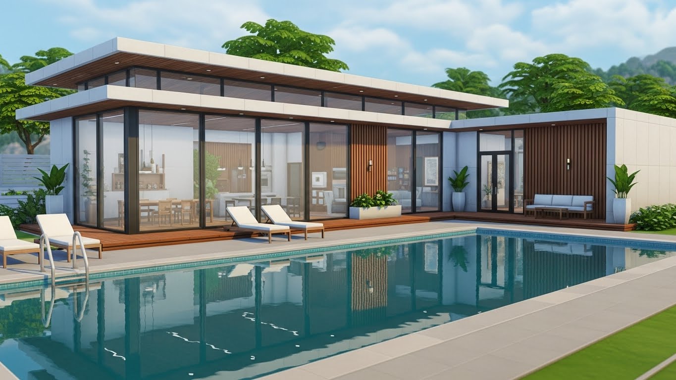 How to Build a Modern Pool House in The Sims 4 (No CC Guide)