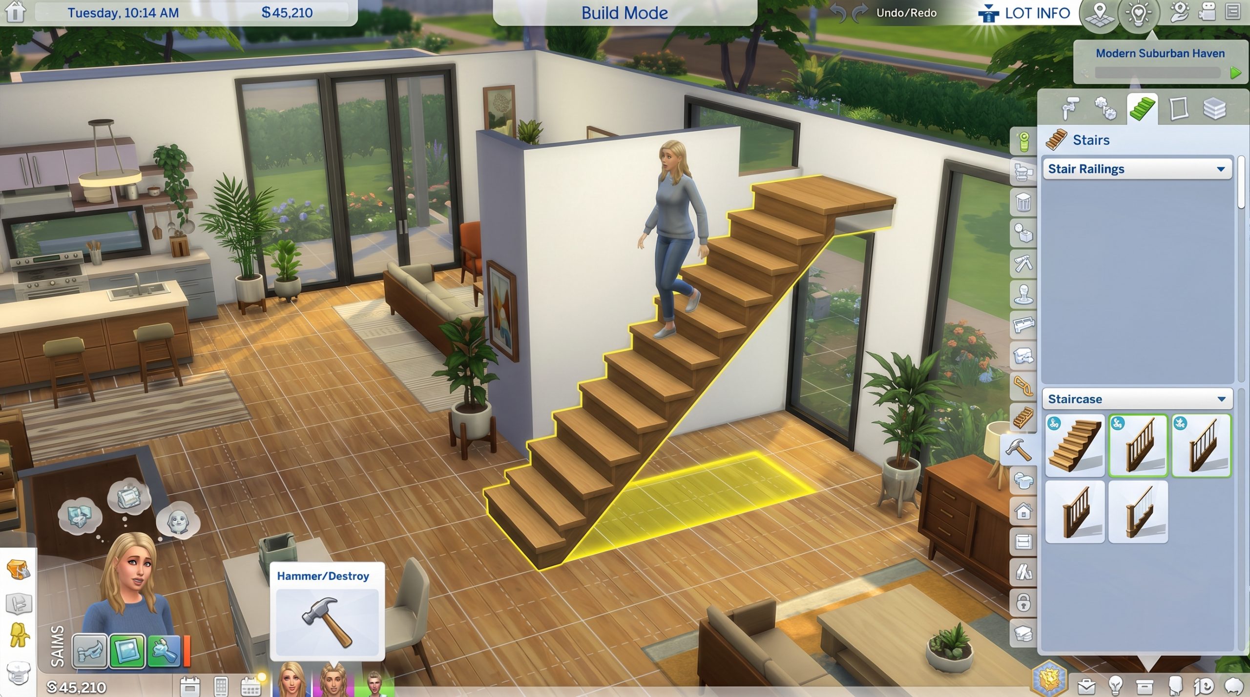Missing railings bug in The Sims 4 showing staircase without railings after 2026 update