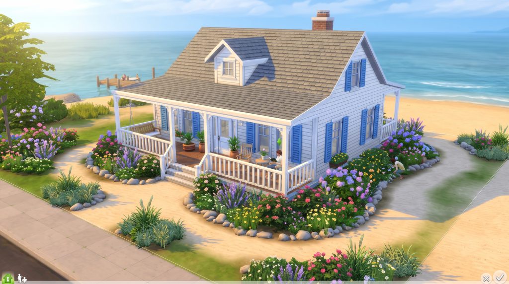 Cozy coastal cottage overlooking the beach in The Sims 4.