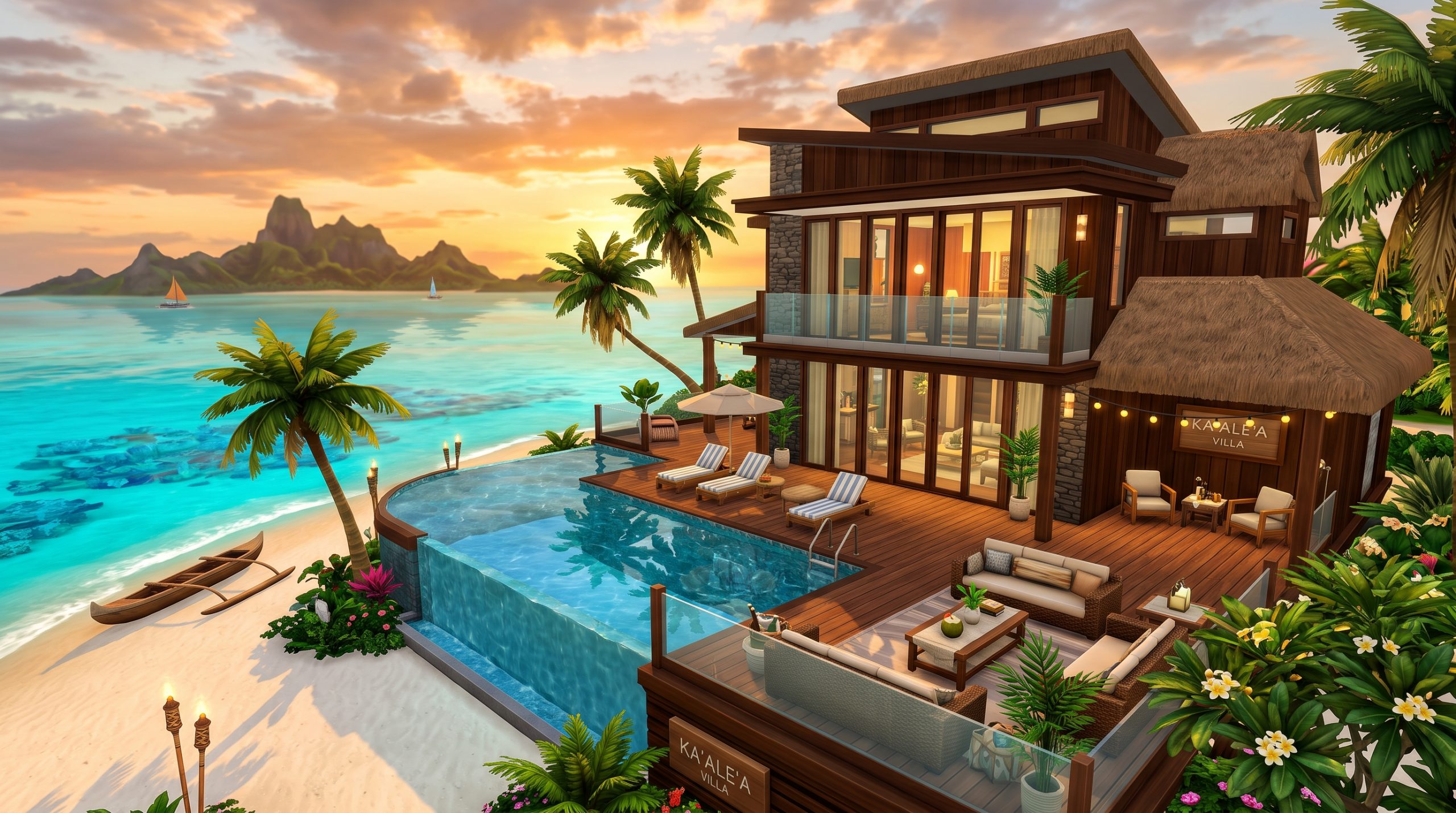 Best beach house in Sulani featuring a luxury oceanfront villa with an infinity pool in The Sims 4.