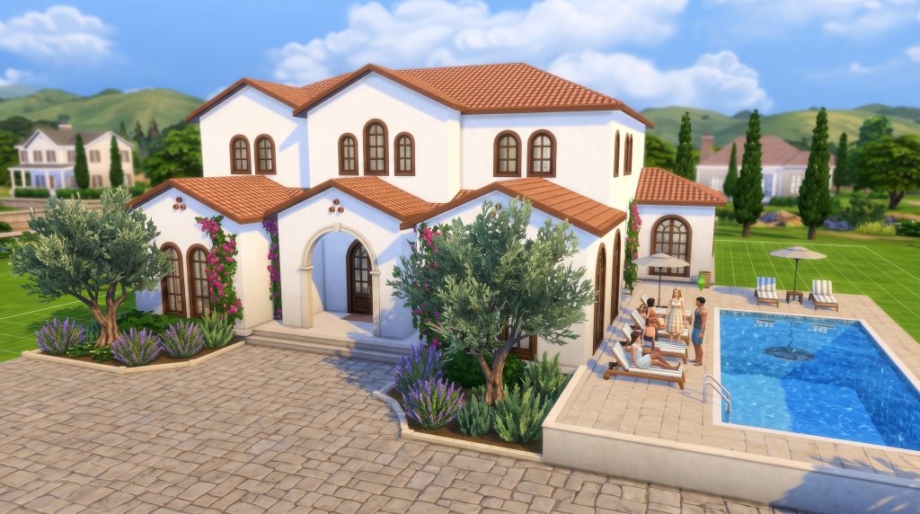 Mediterranean white villa in The Sims 4