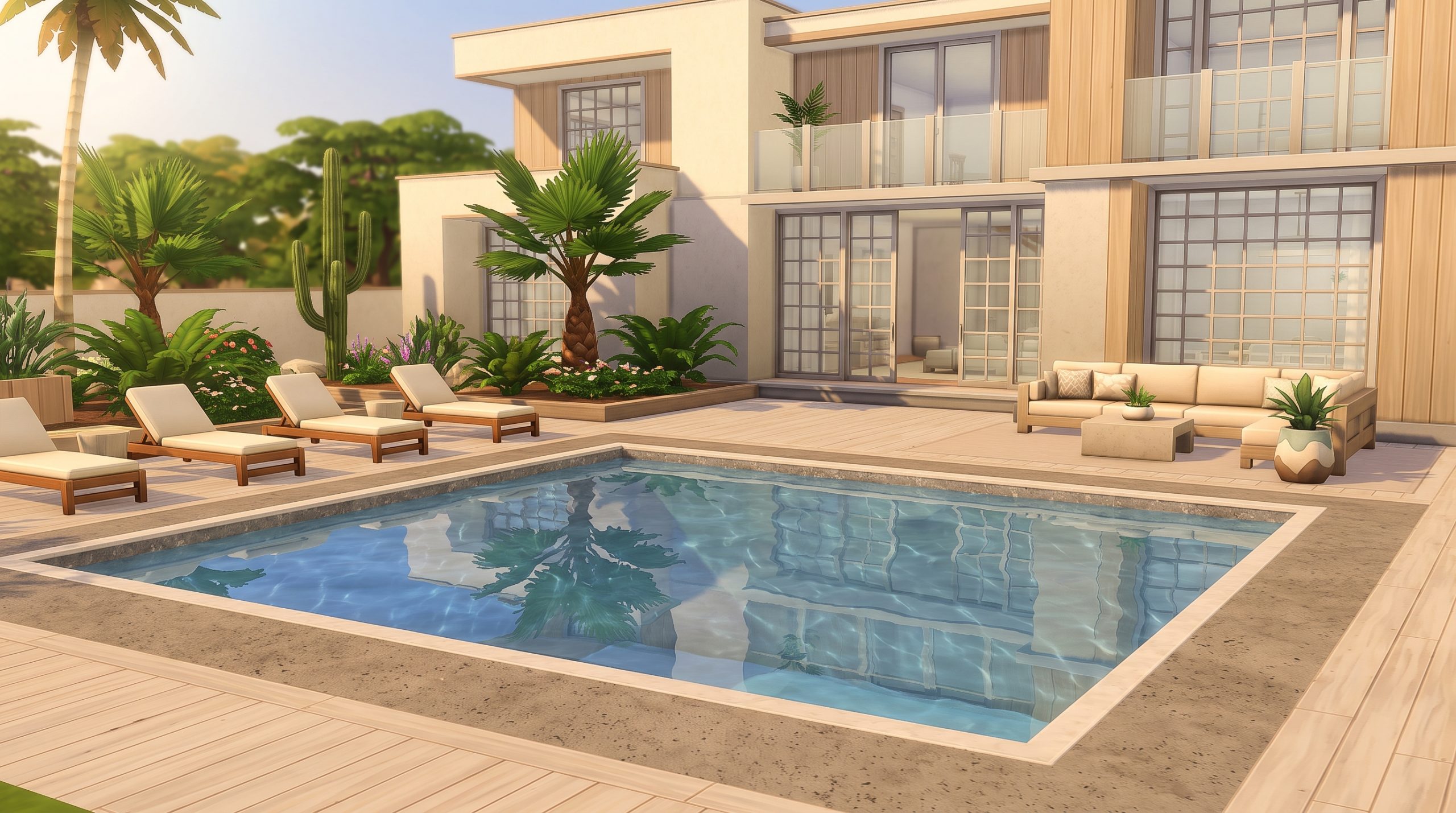 Gorgeous luxury backyard pool in The Sims 4