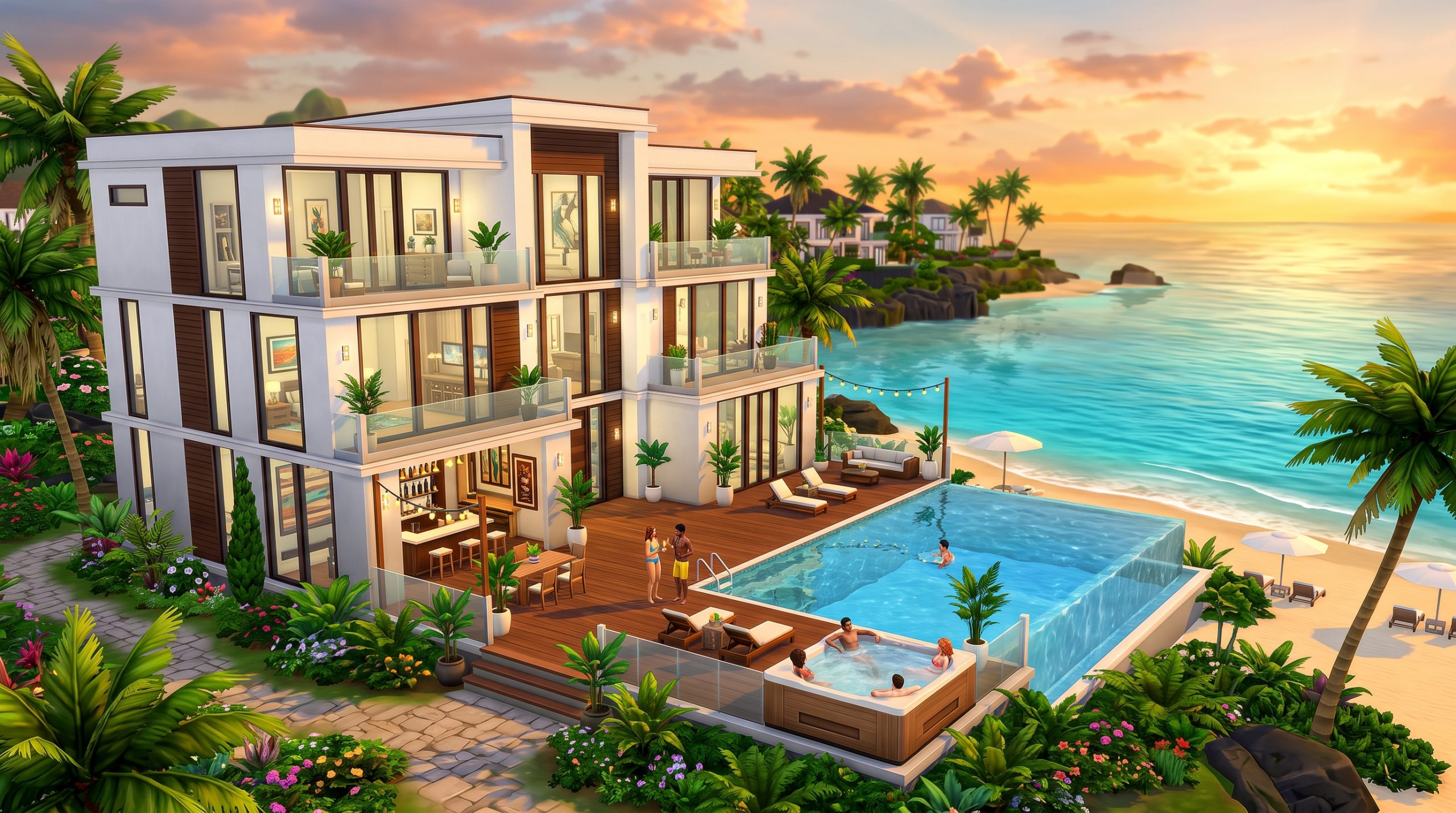 Luxury vacation home with infinity pool in The Sims 4