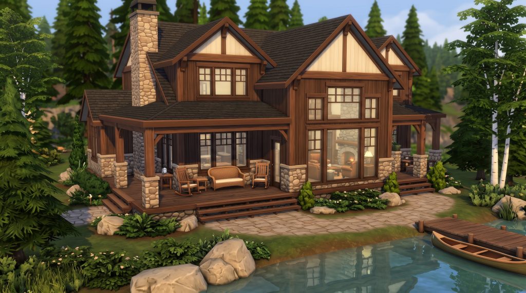Cozy rustic luxury lake house in The Sims 4.
