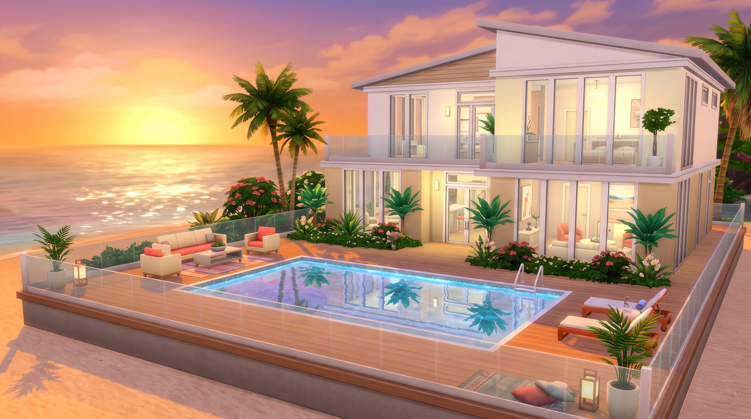 Luxury sunset beach house in The Sims 4.