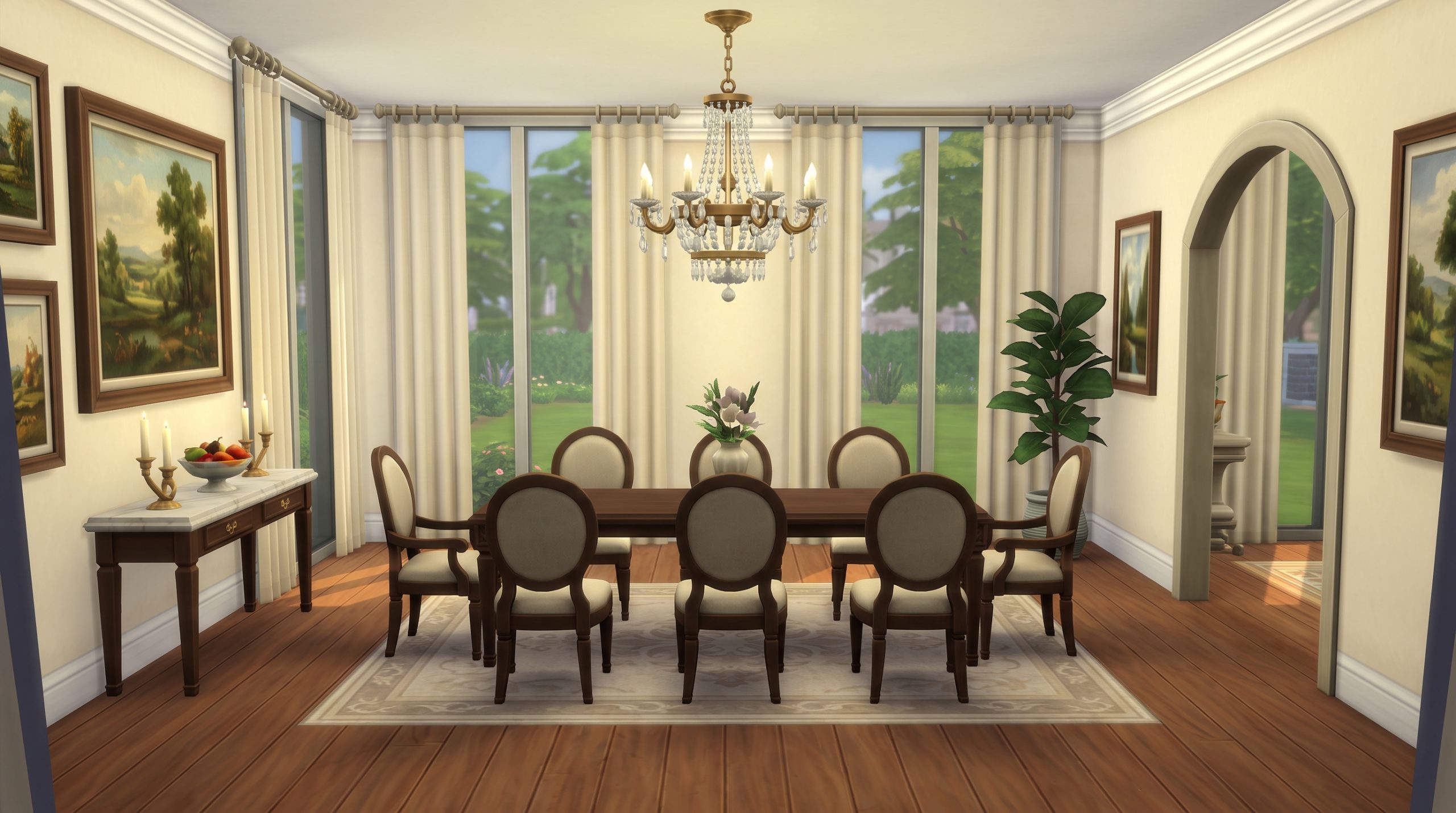 Elegant luxury dining room in The Sims 4.